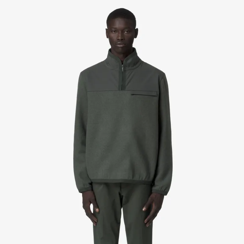 FLEURY WOOL NYLON MIX - Fleece - Pull Over - Man - GREEN BLACKISH -Blue Airforce made by K-Way