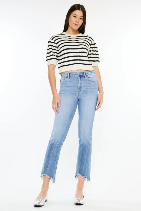 Angela Essentials High Rise Slim Crop Straight Jeans made by Kan Can