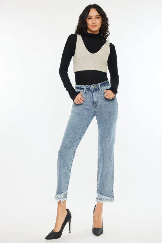 Clover Essentials High Rise Straight Fit Leg Jeans made by Kan Can