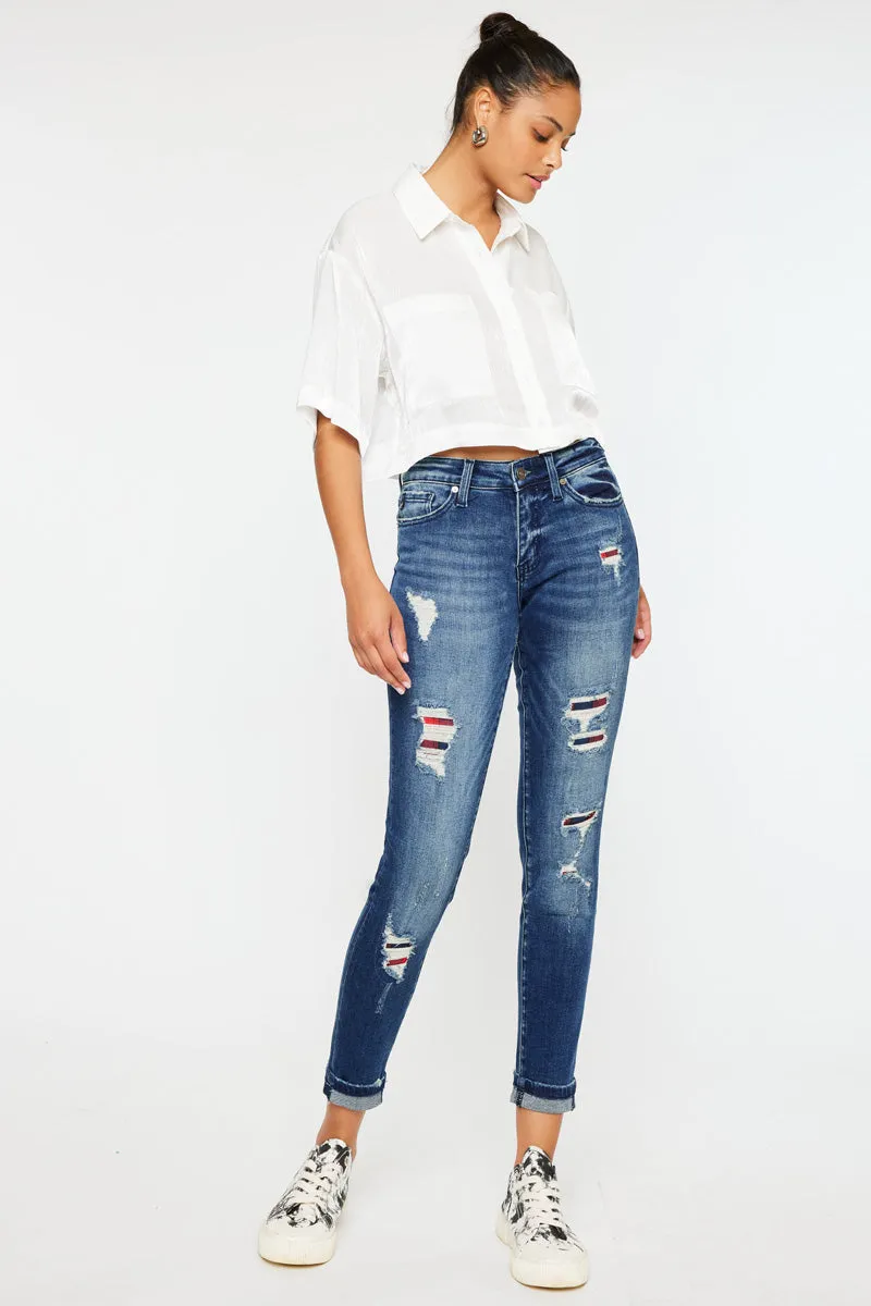 Coco Mid Rise Patched Ankle Skinny Jeans sold by Kan Can product image thumbnail 4