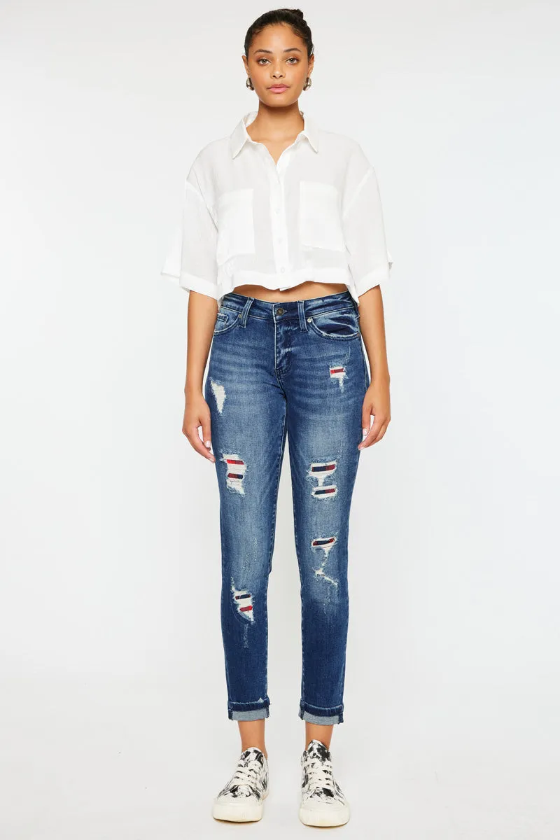 Coco Mid Rise Patched Ankle Skinny Jeans sold by Kan Can product image thumbnail 3