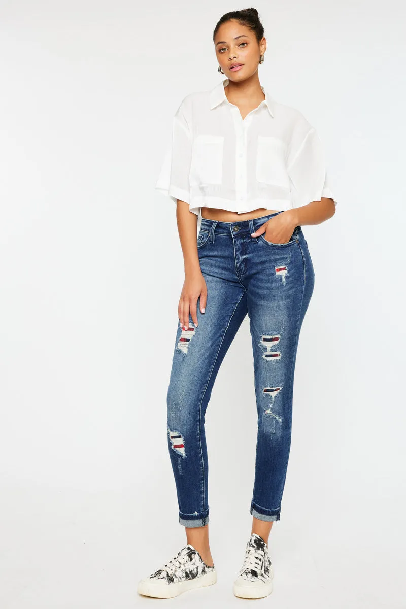 Coco Mid Rise Patched Ankle Skinny Jeans sold by Kan Can product image thumbnail 5