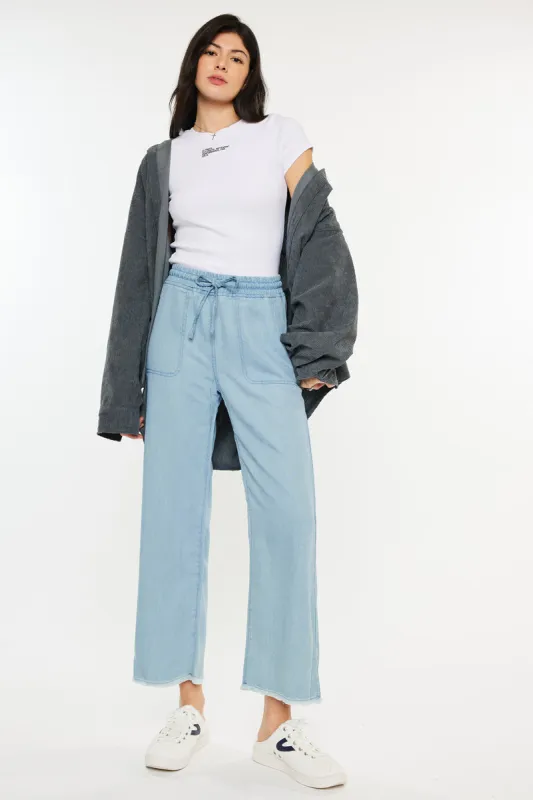 Milly High Rise Cropped  Wide Leg Jeans sold by Kan Can