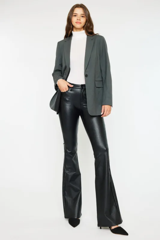 Kiwi Mid Rise Faux Leather Flare Jeans sold by Kan Can