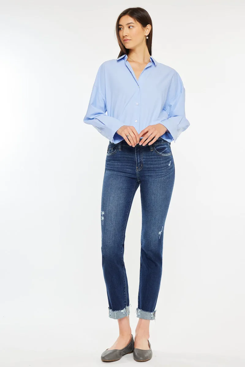 Emely Essentials Mid Rise Slim Straight Leg Jeans sold by Kan Can
