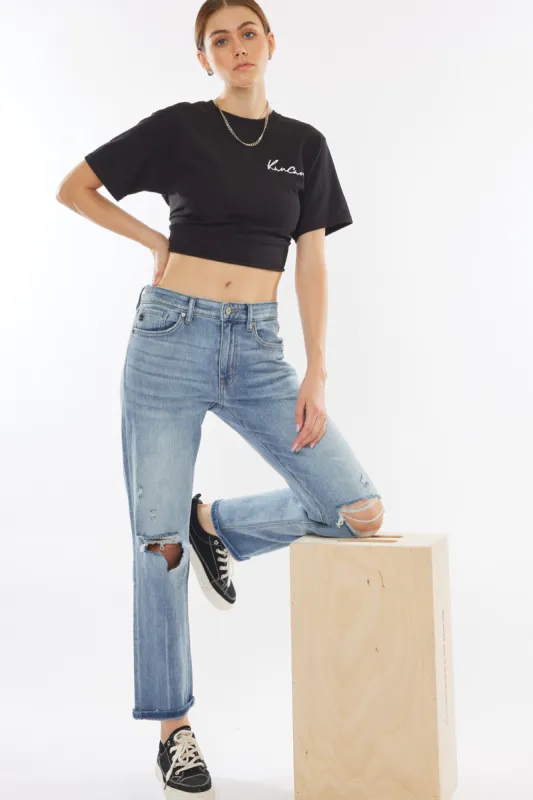 Tina High Rise Slim Straight Leg Jeans made by Kan Can