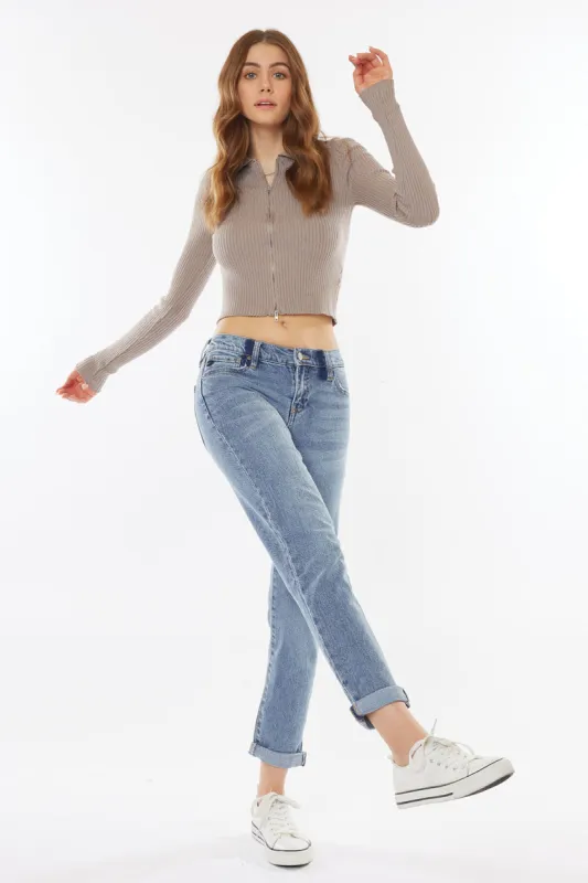 Lindsey Mid Rise Slim Boyfriend Jeans sold by Kan Can