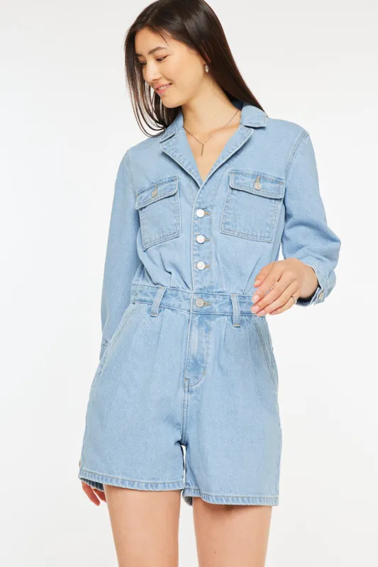 Aileen Sleeves Denim Romper sold by Kan Can