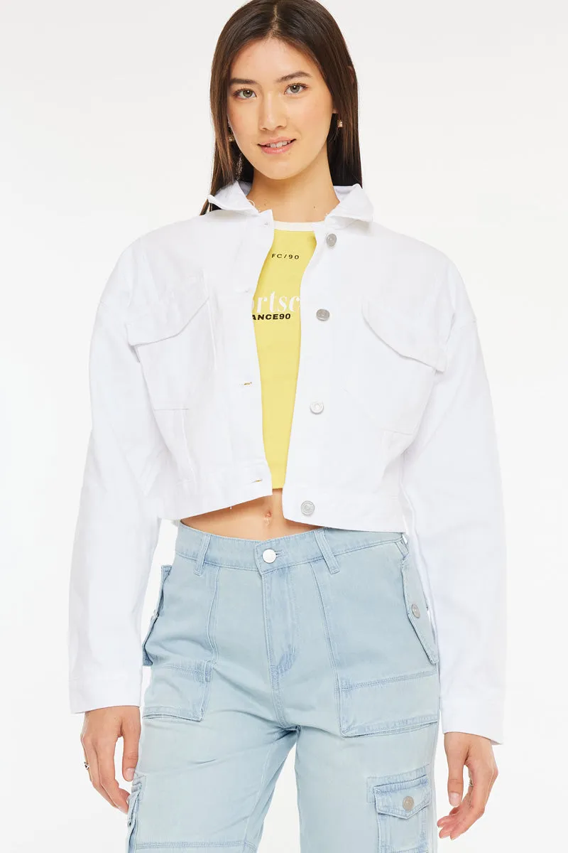 Francis Cropped Jacket – White Drop Shoulder Cotton sold by Kan Can