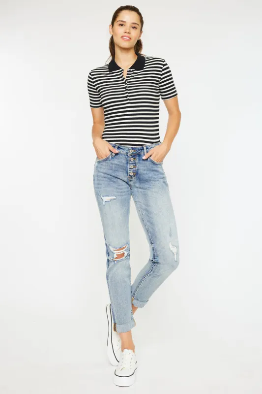 Clarie Mid Rise Boyfriend Jeans sold by Kan Can