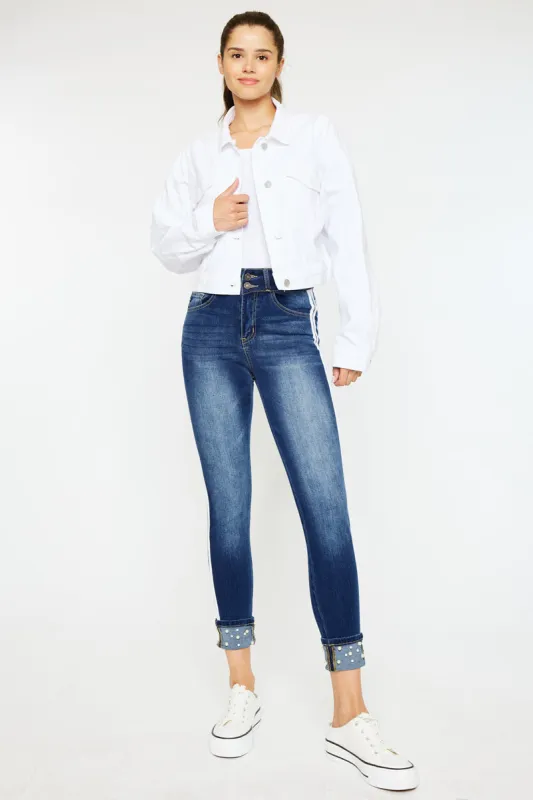 Monique  Mid Rise Cropped Skinny Jeans sold by Kan Can