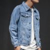 Spring and autumn period and the new men trend in Joker denim jacket Fashionable jean jacket lapel pure color sold by Kan Can