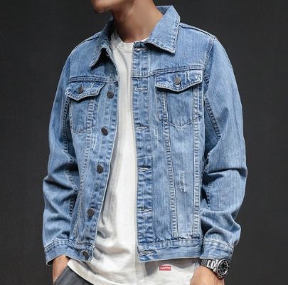 Spring and autumn period and the new men trend in Joker denim jacket Fashionable jean jacket lapel pure color made by Kan Can
