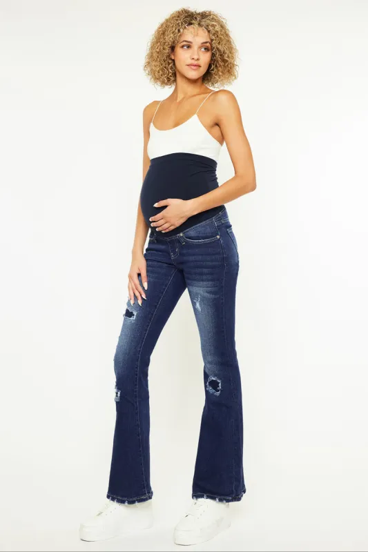 Fidely Maternity Patched Flare Jeans sold by Kan Can