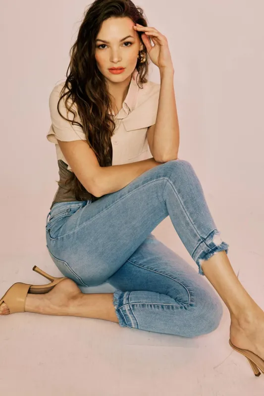 Thomasin High Rise Cropped Skinny Jeans sold by Kan Can