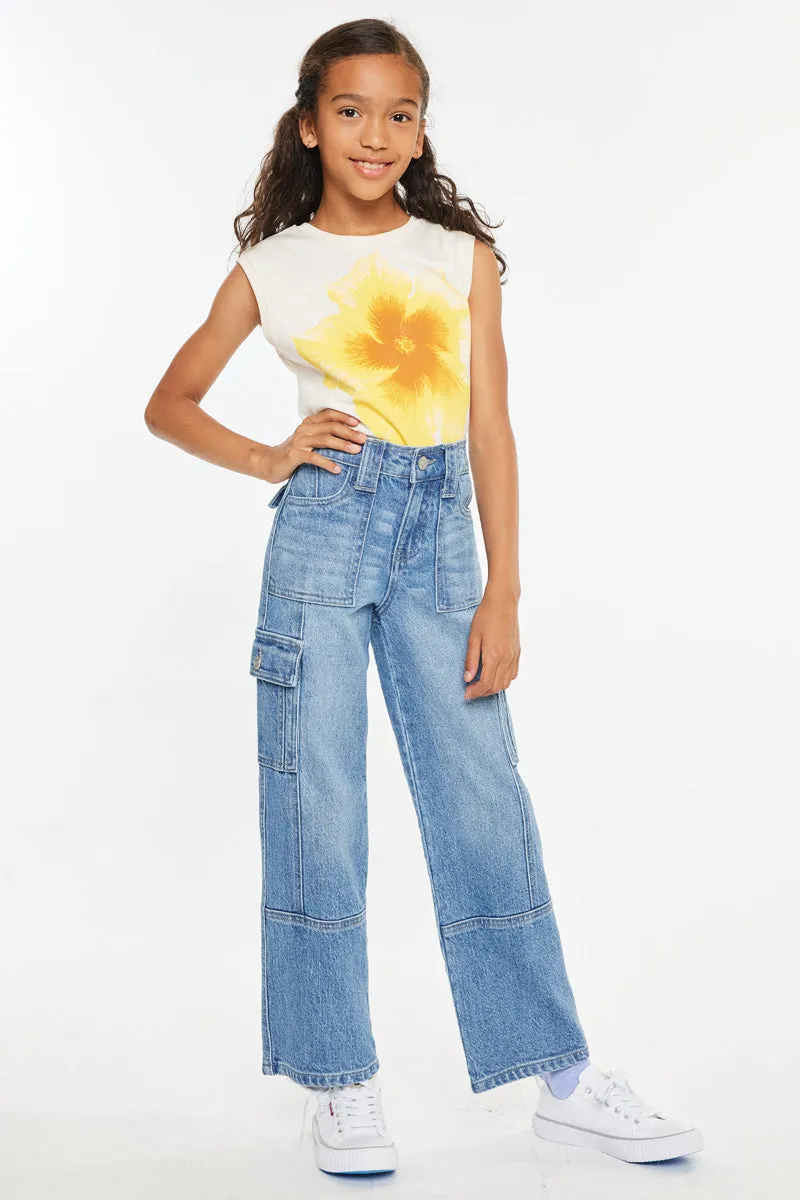 Bay High Rise Slim Straight Cargo Kids Pants sold by Kan Can