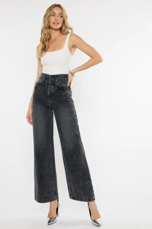 Zinc Ultra High Rise Belted 90's Wide Leg Jeans sold by Kan Can