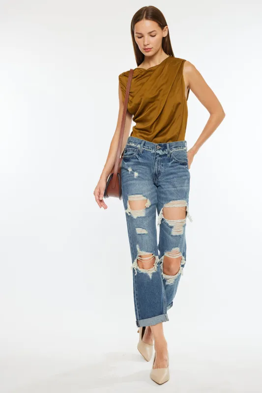 Janelle Mid Rise Boyfriend Jeans sold by Kan Can