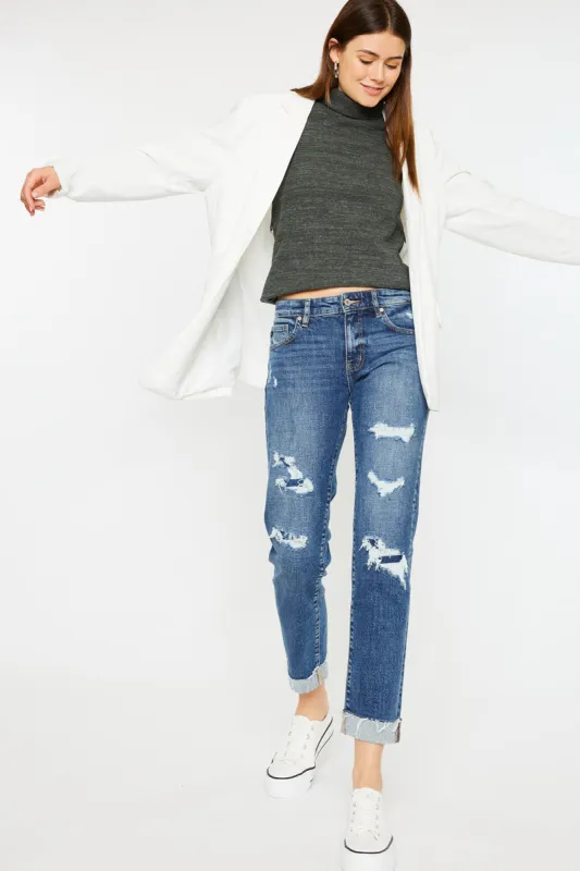 Nina Mid Rise Slim Boyfriend Jeans sold by Kan Can