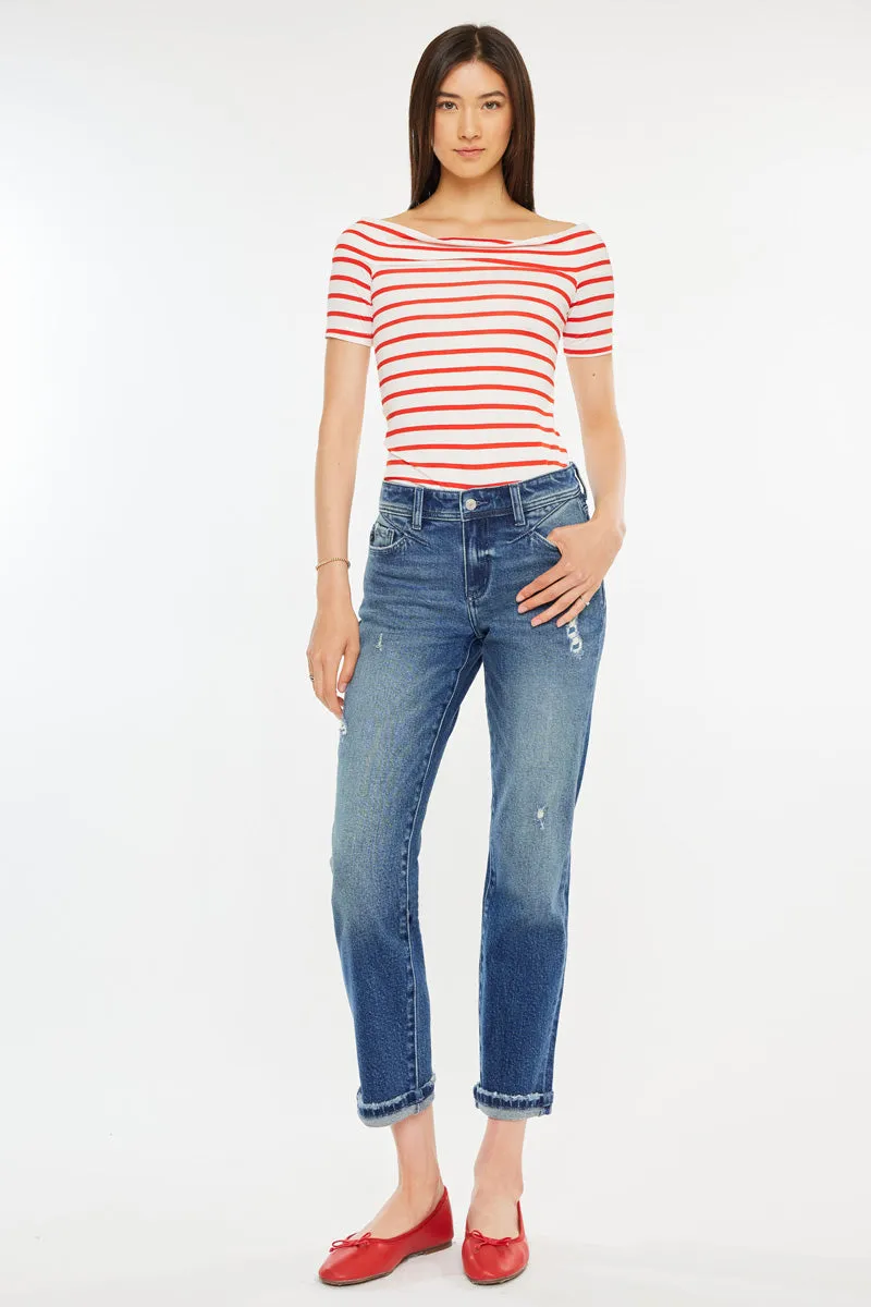 Evelin Mid Rise Cropped Straight Jeans sold by Kan Can