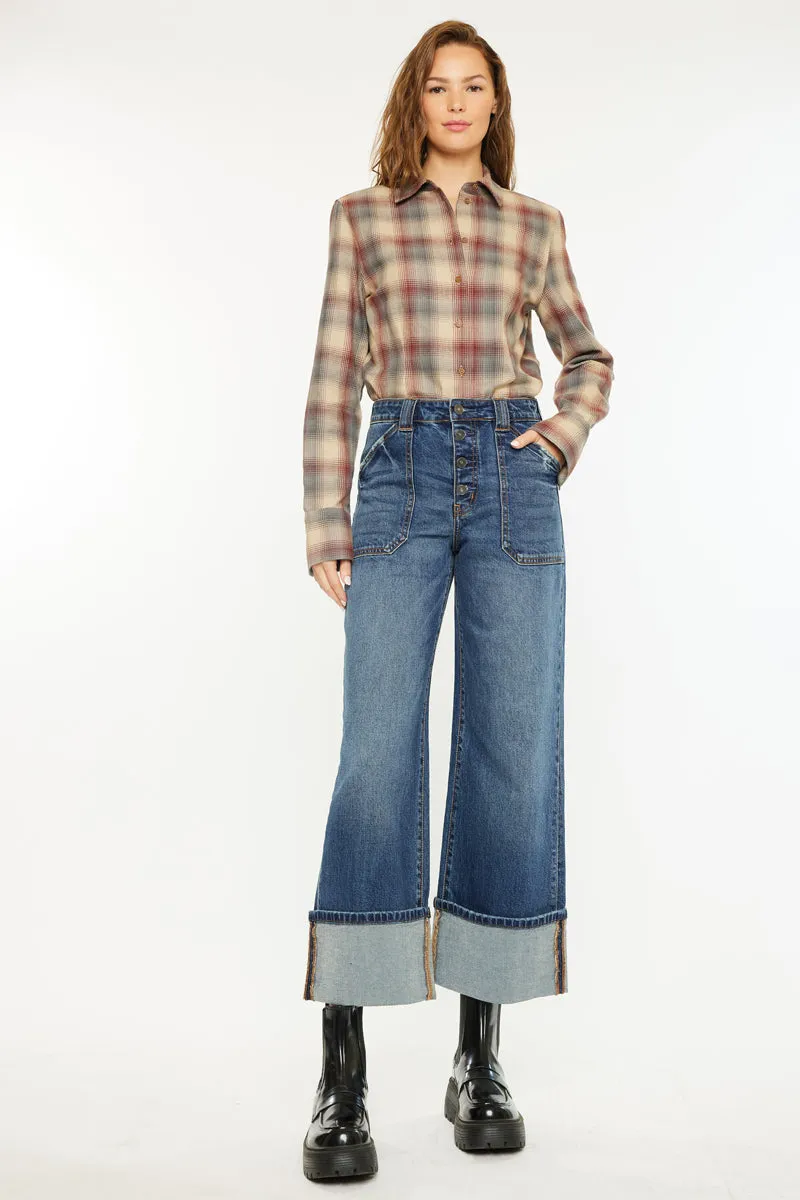 Beanie High Rise Ankle Wide Leg Jeans sold by Kan Can