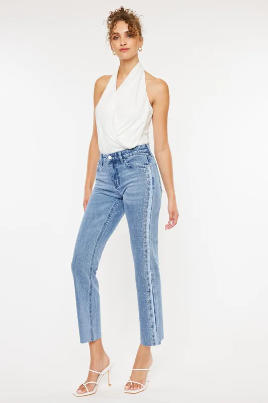 Evelyn  Mid Rise Slim Straight Leg Jeans sold by Kan Can