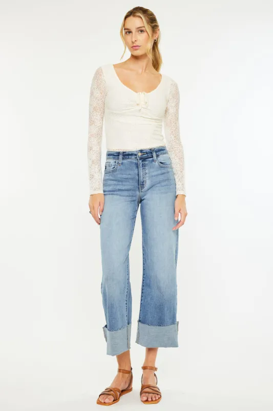 Leslie Essentials High Rise Crop Wide Leg Jeans sold by Kan Can