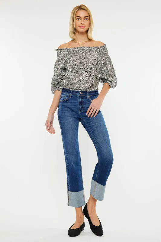 Gisela Mid Rise Crop Straight Jeans made by Kan Can