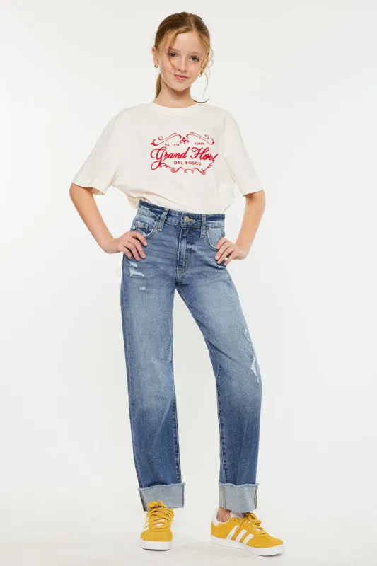 Nia High Rise Kid Straight Jeans sold by Kan Can