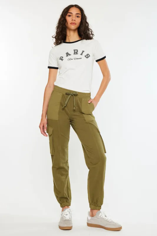 High Rise Color Block Knit Joggers sold by Kan Can