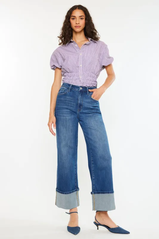 Delia Essentials High Rise Crop Wide Leg Jeans sold by Kan Can