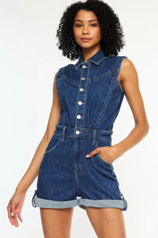 Maite Sleeveless Denim Romper made by Kan Can