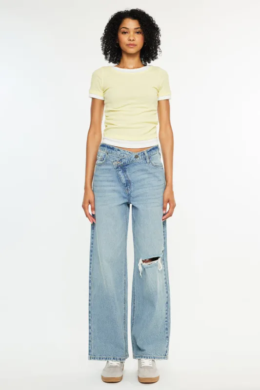 Cynn Low Slung Crossover Wide Jeans sold by Kan Can