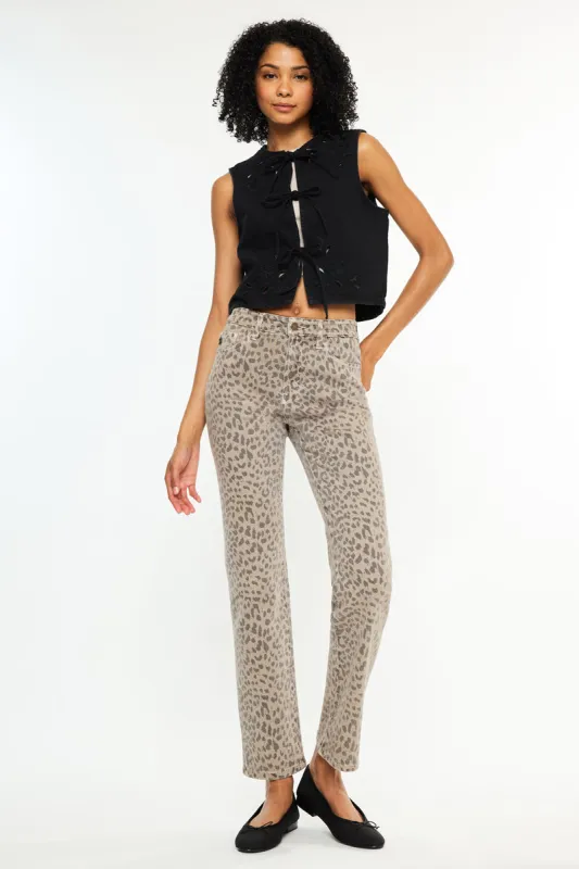 Pheonix High Rise Leopard Straight Jeans sold by Kan Can