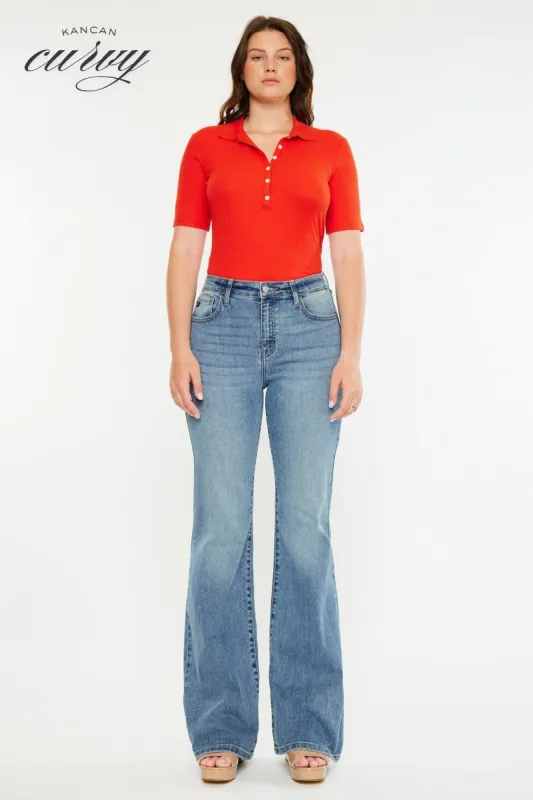Dulce Essentials High Rise Wide Flare Jeans - Curvy sold by Kan Can