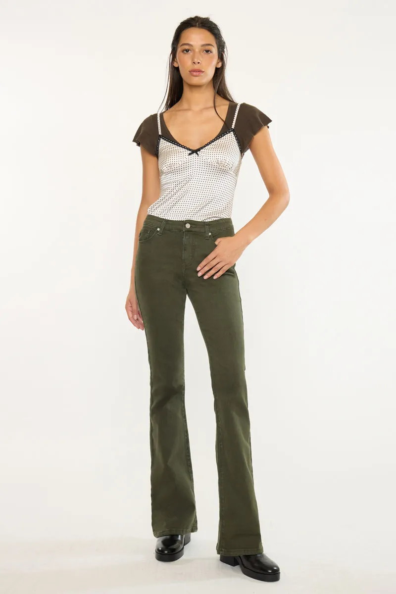 Olive High Rise Flare Jeans sold by Kan Can