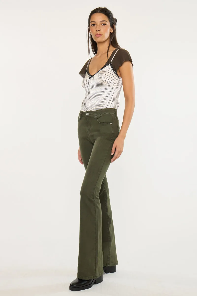 Olive High Rise Flare Jeans sold by Kan Can product image thumbnail 4