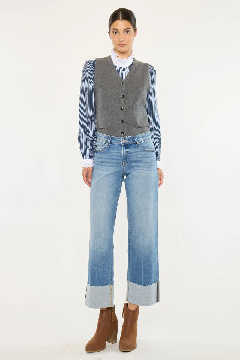 Kenny Mid Rise Crop Wide Leg Jeans sold by Kan Can