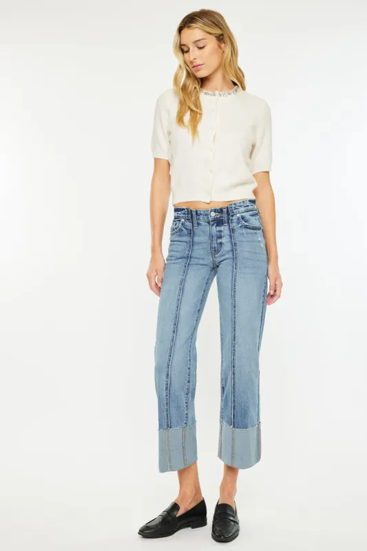 Margret Mid Rise Crop Wide Leg Jeans made by Kan Can