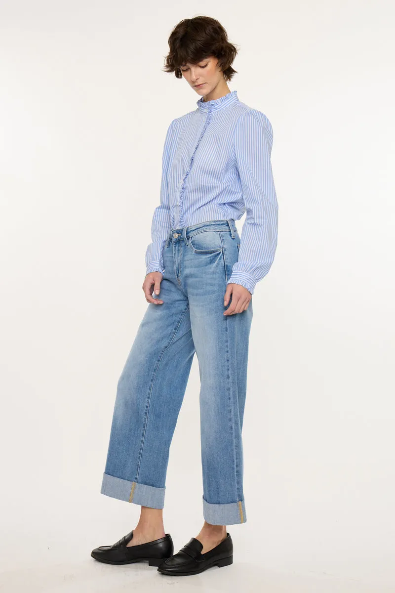 Angie Mid Rise Crop Wide Jeans – Stretch Medium Wash Denim sold by Kan Can product image thumbnail 5