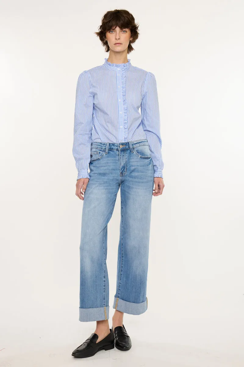 Angie Mid Rise Crop Wide Jeans – Stretch Medium Wash Denim sold by Kan Can product image thumbnail 4