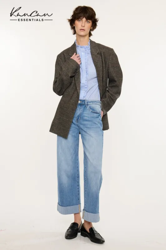 Angie Mid Rise Crop Wide Jeans – Stretch Medium Wash Denim made by Kan Can