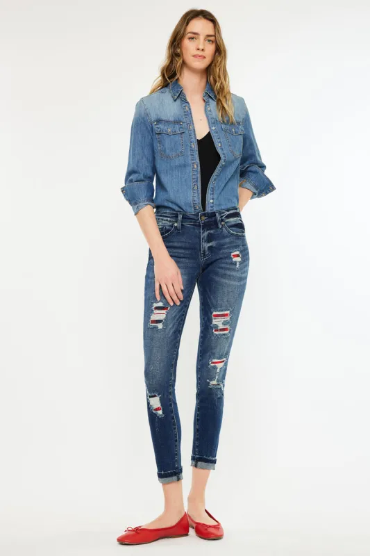 Coco Mid Rise Patched Ankle Skinny sold by Kan Can