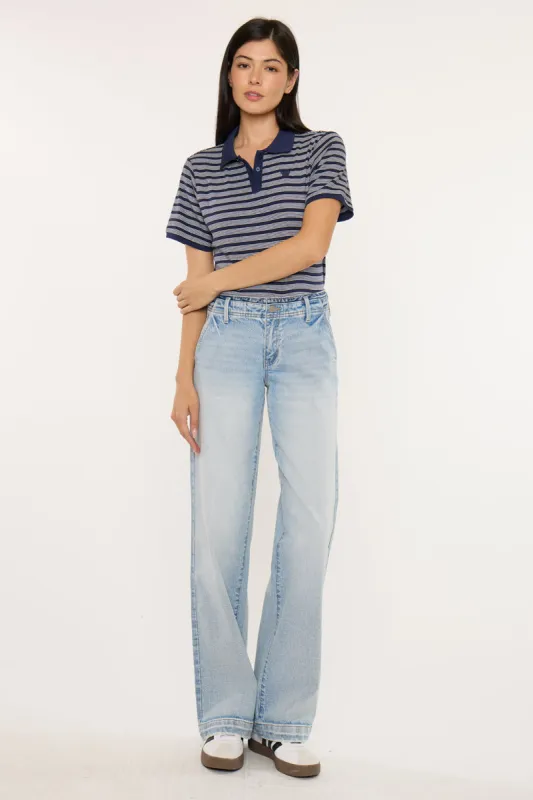 Lulu Mid Rise Wide Leg Trousers – Light Wash Stretch Fit made by Kan Can
