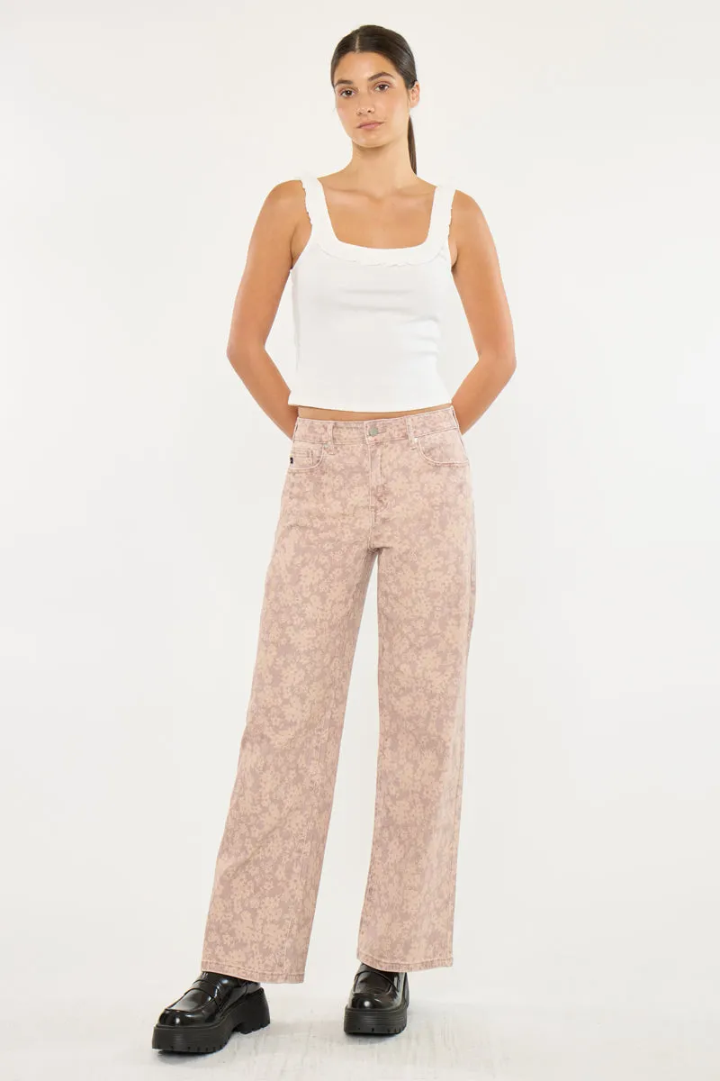 Roselynn High Rise Wide Jean - Comfort Stretch - Dusty Rose sold by Kan Can