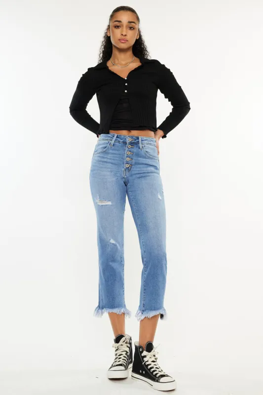 Zuzanna High Rise Crop Straight Slim Fit with Distress made by Kan Can