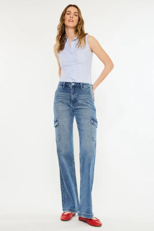Aspen High Rise Wide Flare Jeans – Comfort Stretch Medium Wash made by Kan Can