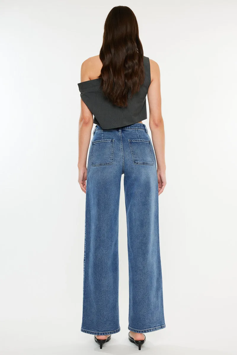 Kenya High Rise Wide Flare Jeans – Medium Wash Stretch sold by Kan Can product image thumbnail 2