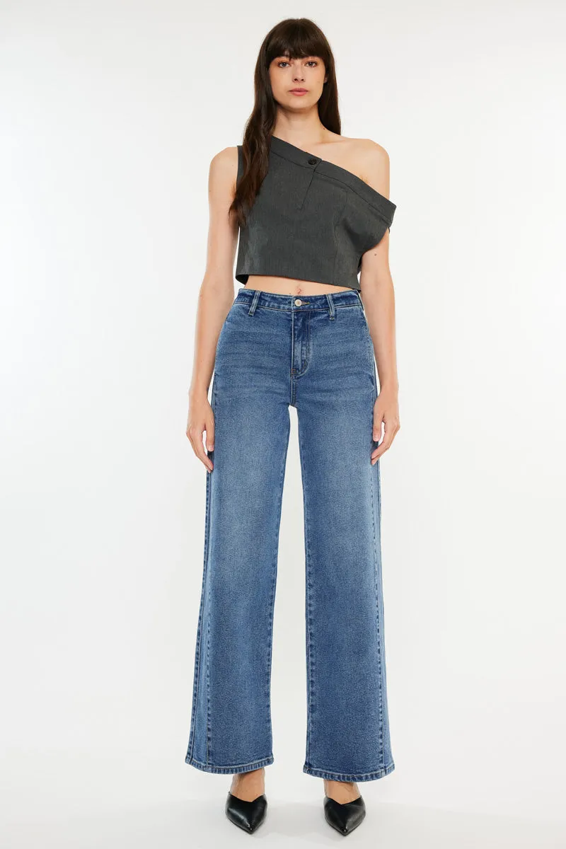 Kenya High Rise Wide Flare Jeans – Medium Wash Stretch sold by Kan Can product image thumbnail 4