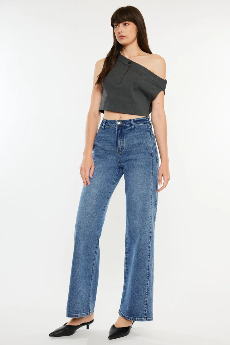 Kenya High Rise Wide Flare Jeans – Medium Wash Stretch sold by Kan Can product image thumbnail 3